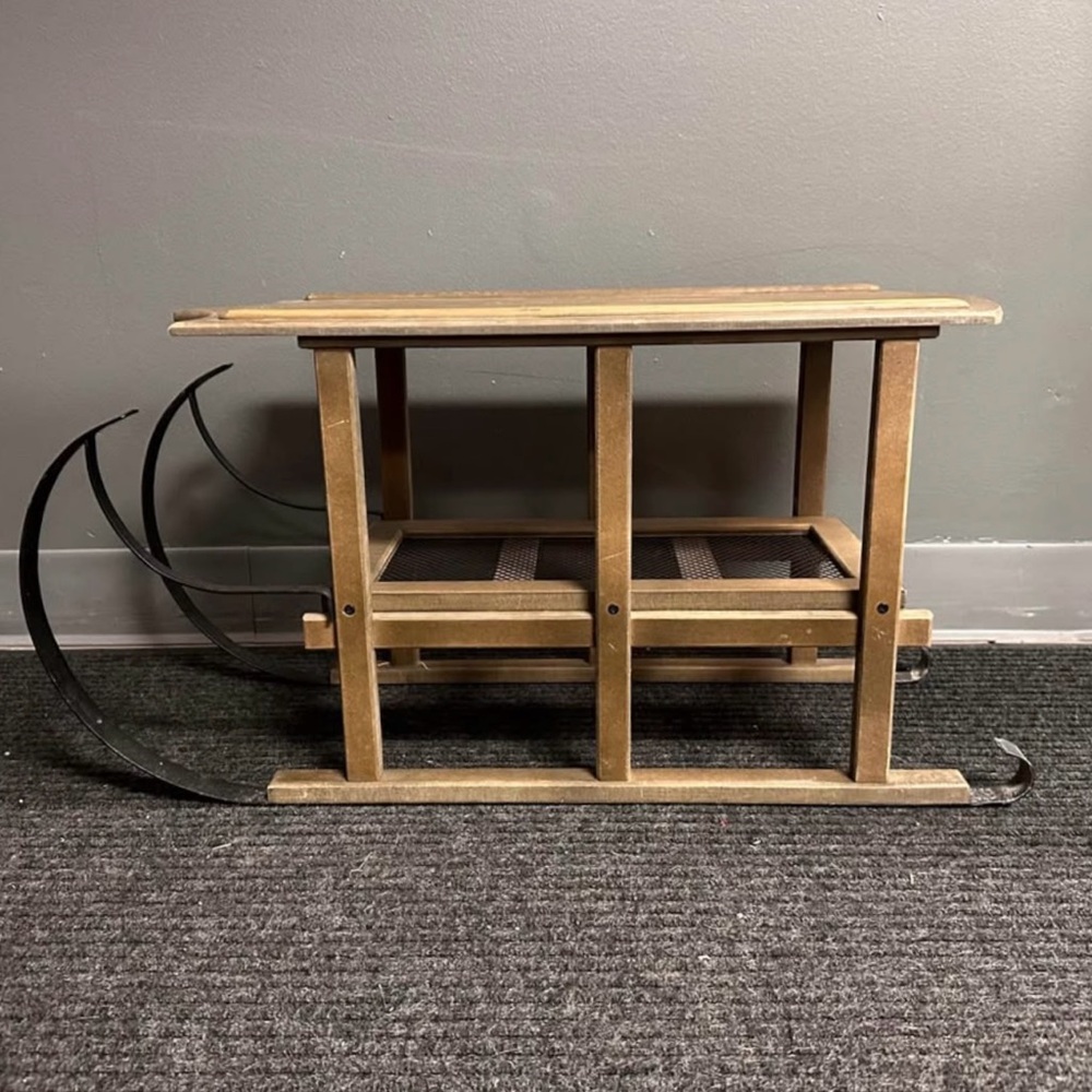 Vintage Large Wooden Sled Decoration with Metal Runners 27L x 14H x 11W